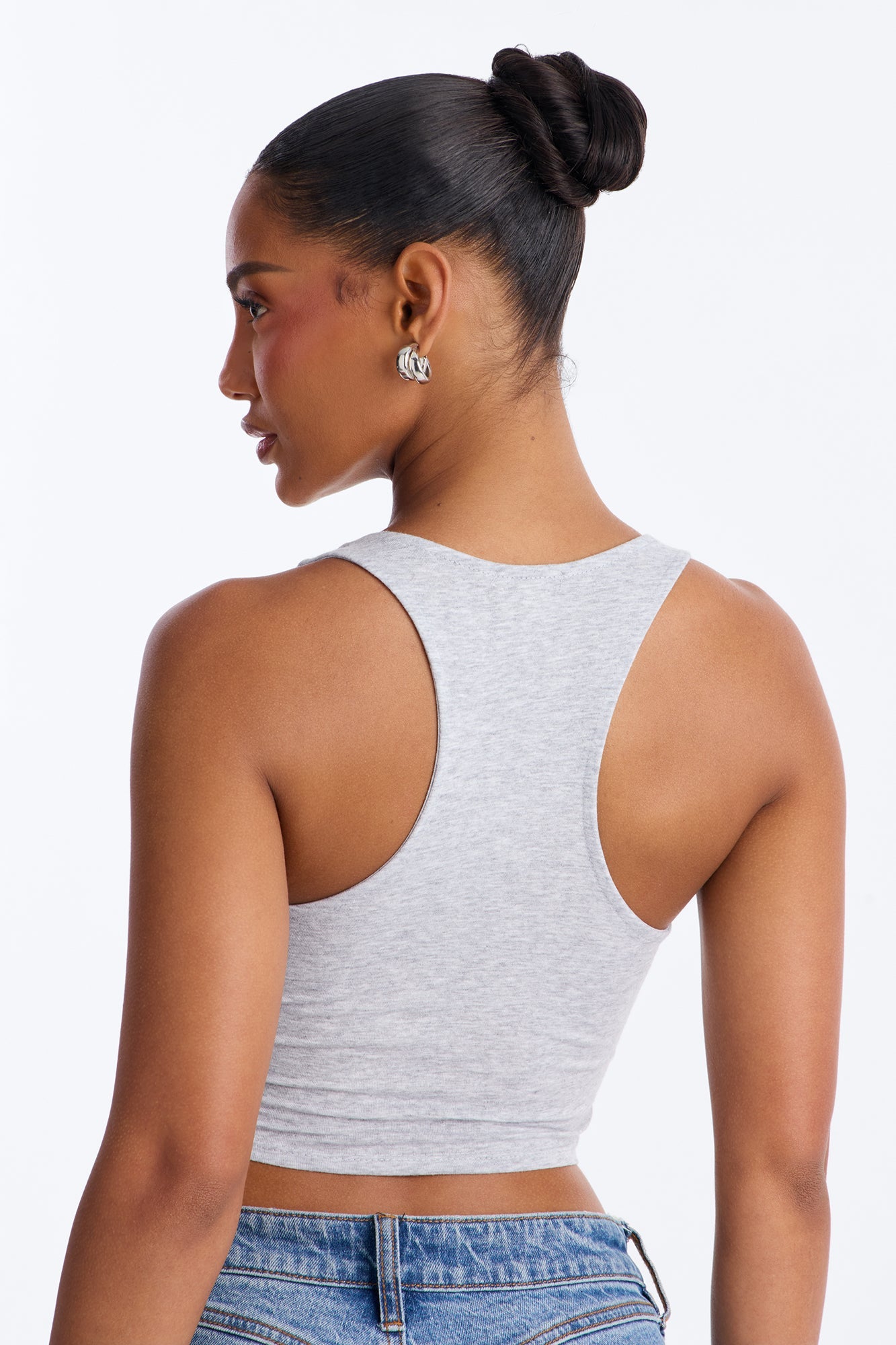 Evalyn Double Lined Cropped Racerback Tank Top - Grey