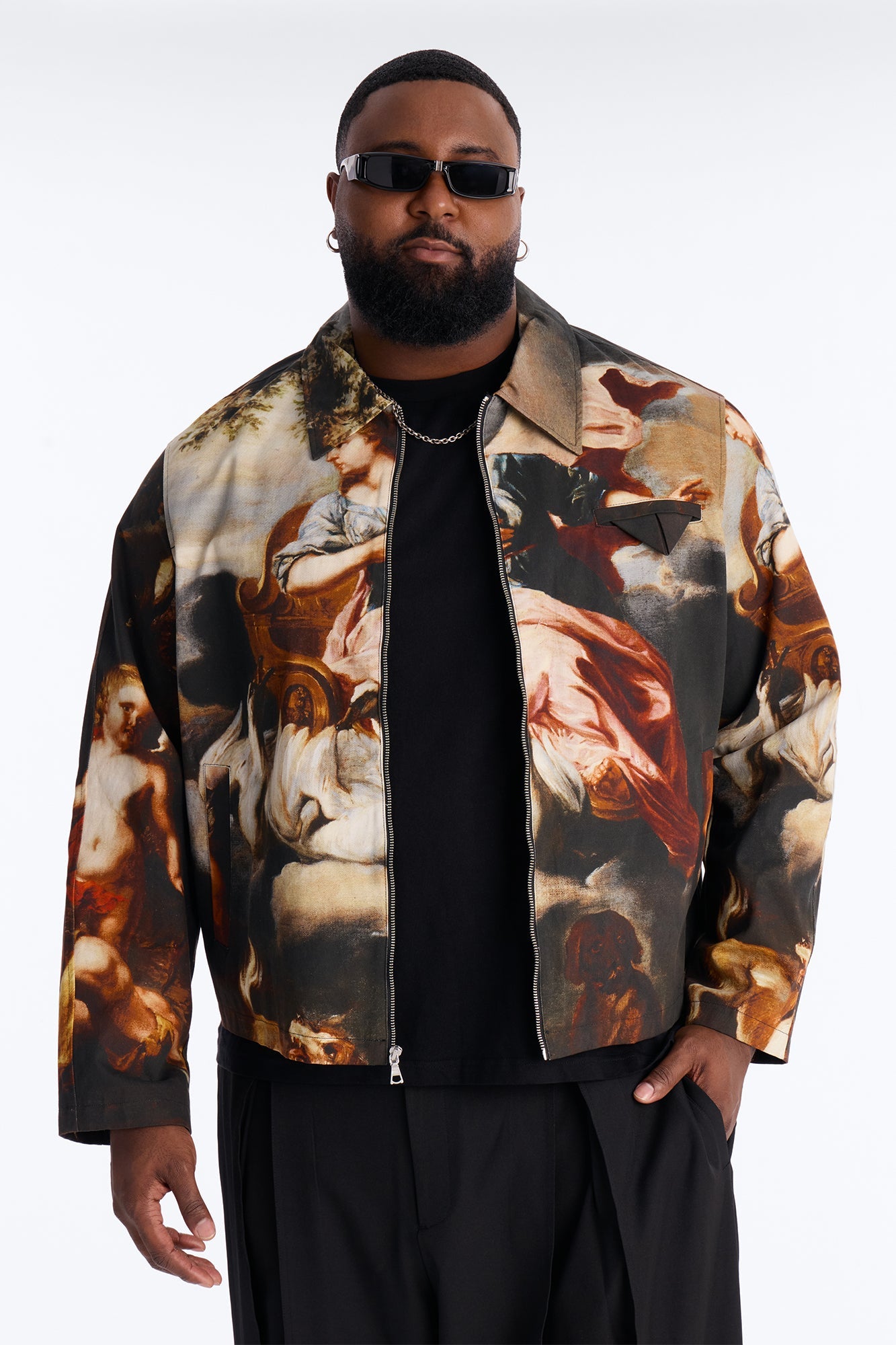 Cropped Renaissance Printed Twill Work Jacket - Multi Color
