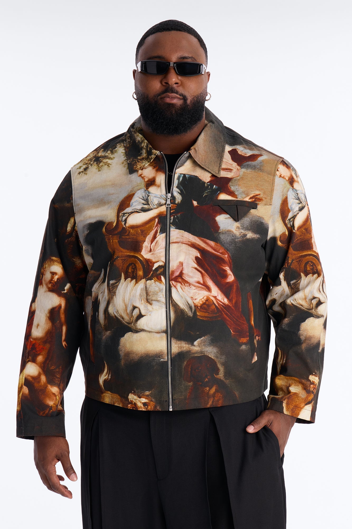 Cropped Renaissance Printed Twill Work Jacket - Multi Color