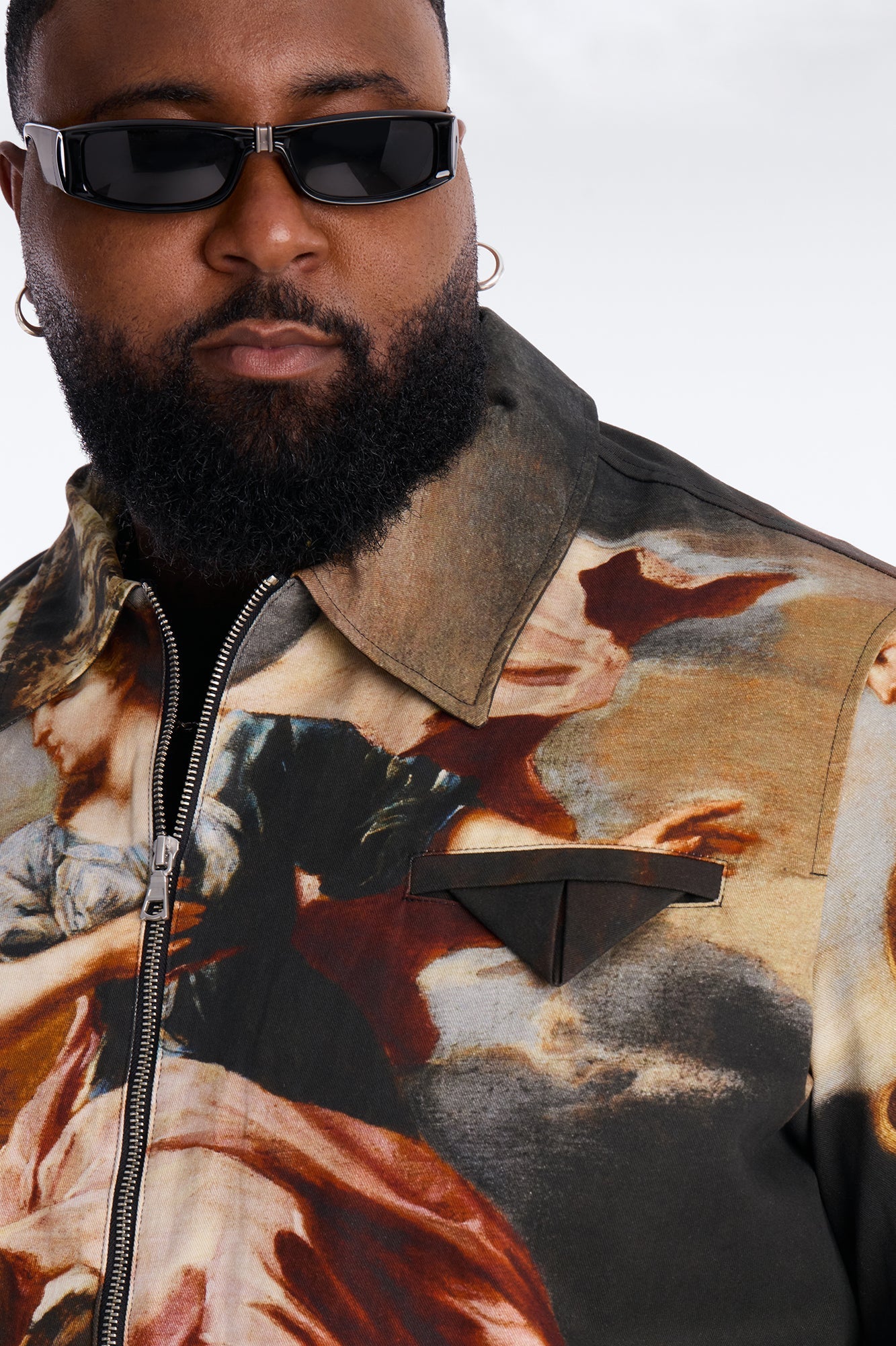 Cropped Renaissance Printed Twill Work Jacket - Multi Color