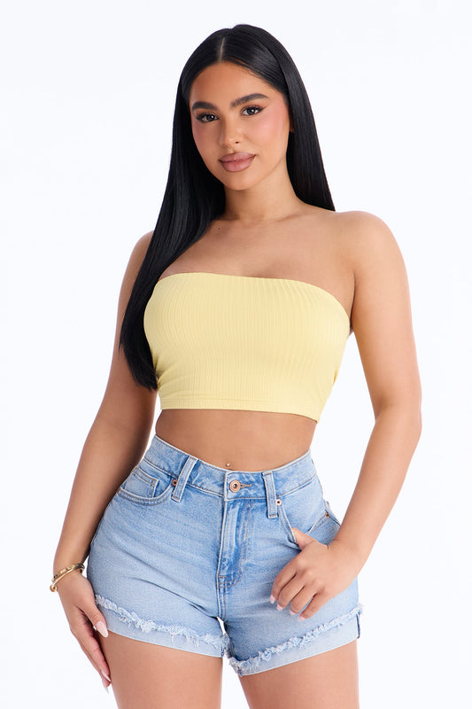 Masha Double Lined Ribbed Tube Top - Butter Yellow