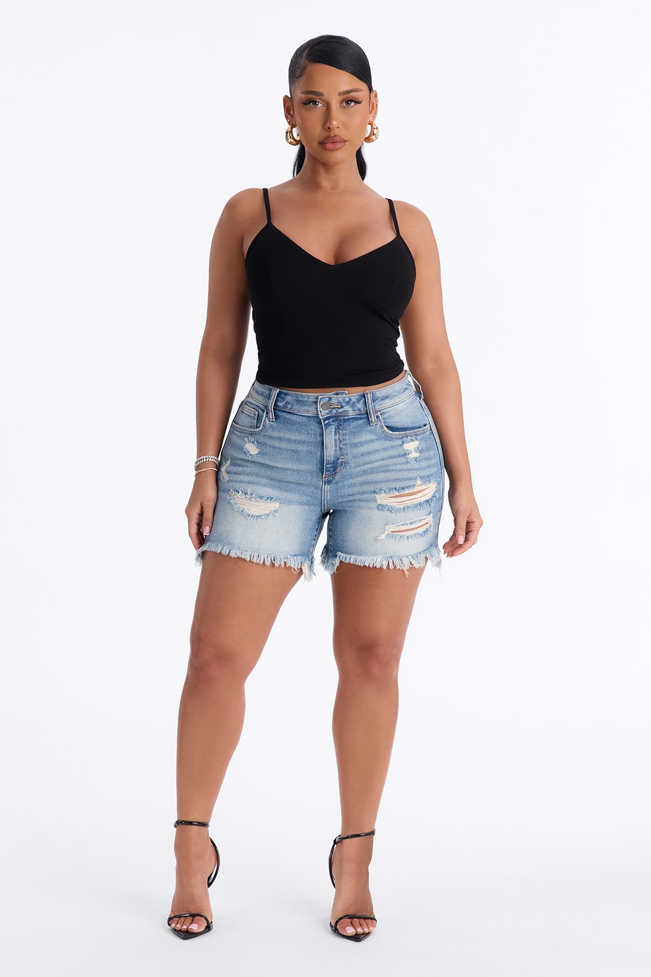 Flora Basic V Neck Cami Top - Black