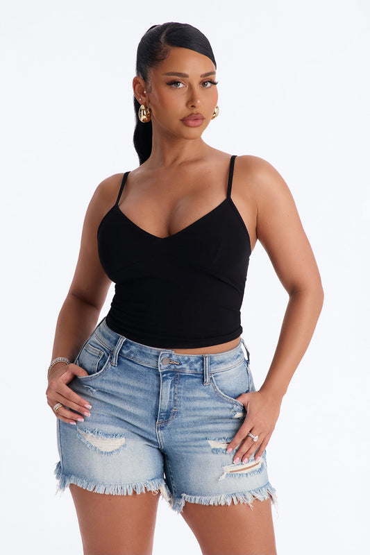 Flora Basic V Neck Cami Top - Black