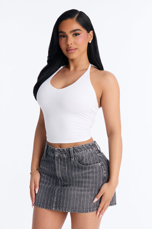 Elise Basic V Neck Halter Top - White