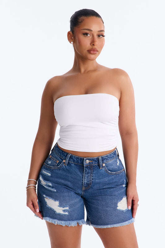 Taylor Ruched Strapless Tube Top - White