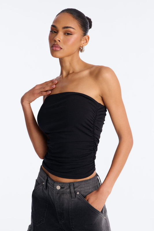 Layla Side Ruched Double Lined Tube Top - Black
