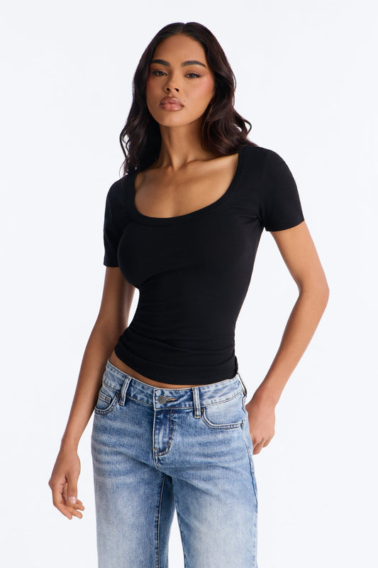 Sally Scoop Neck T-shirt - Black