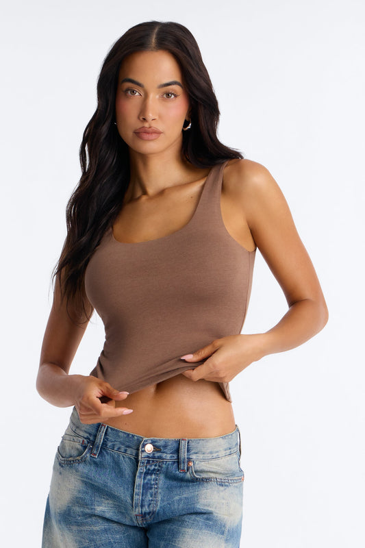 Everyday Double Lined Basic Tank Top - Mocha