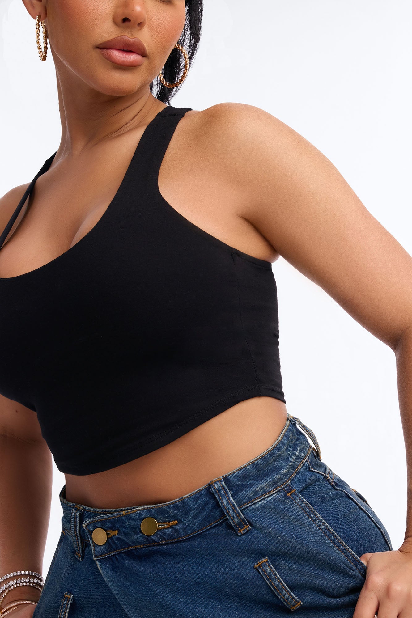 Evalyn Double Lined Cropped Racerback Tank Top - Black