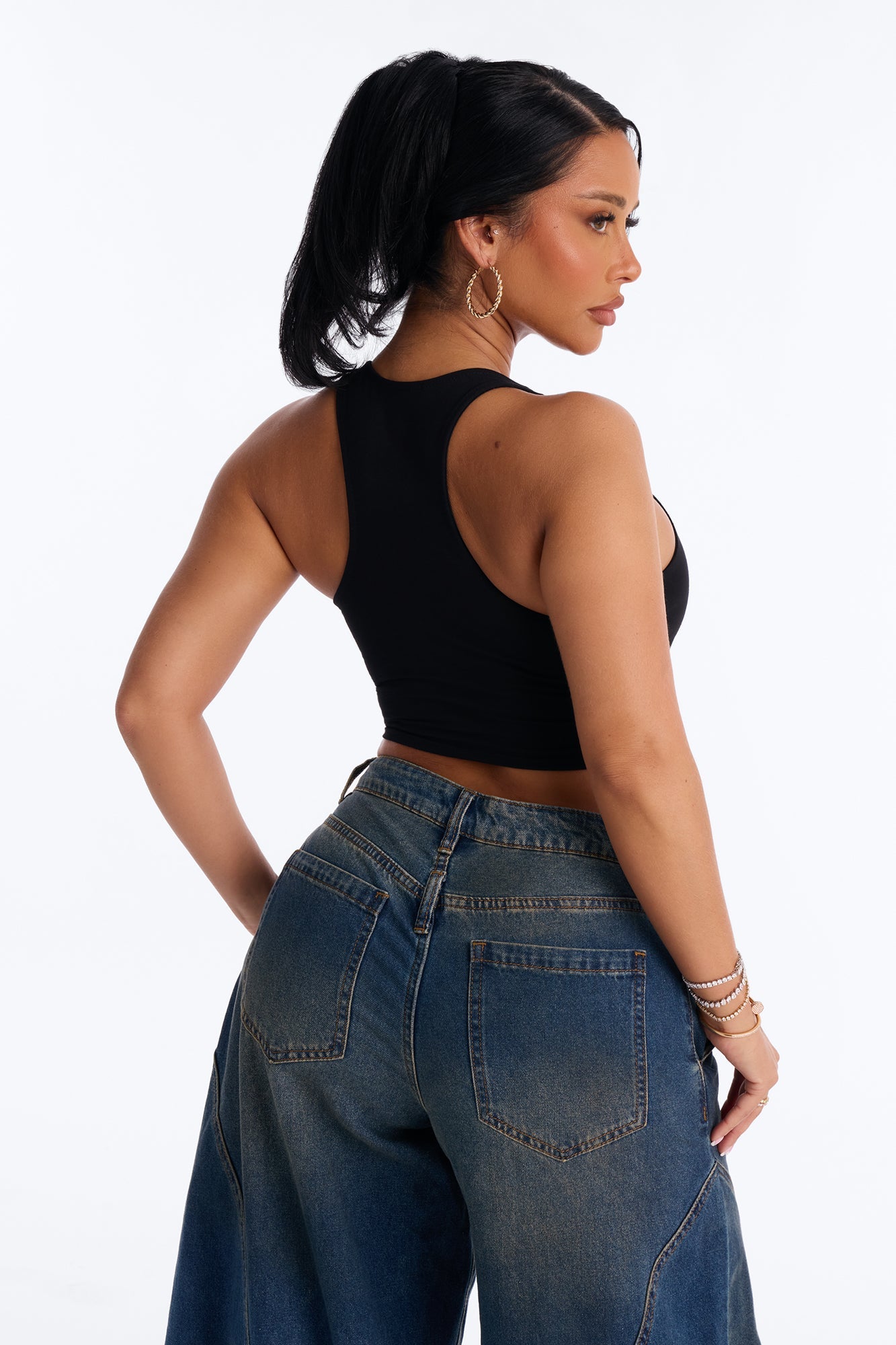 Evalyn Double Lined Cropped Racerback Tank Top - Black