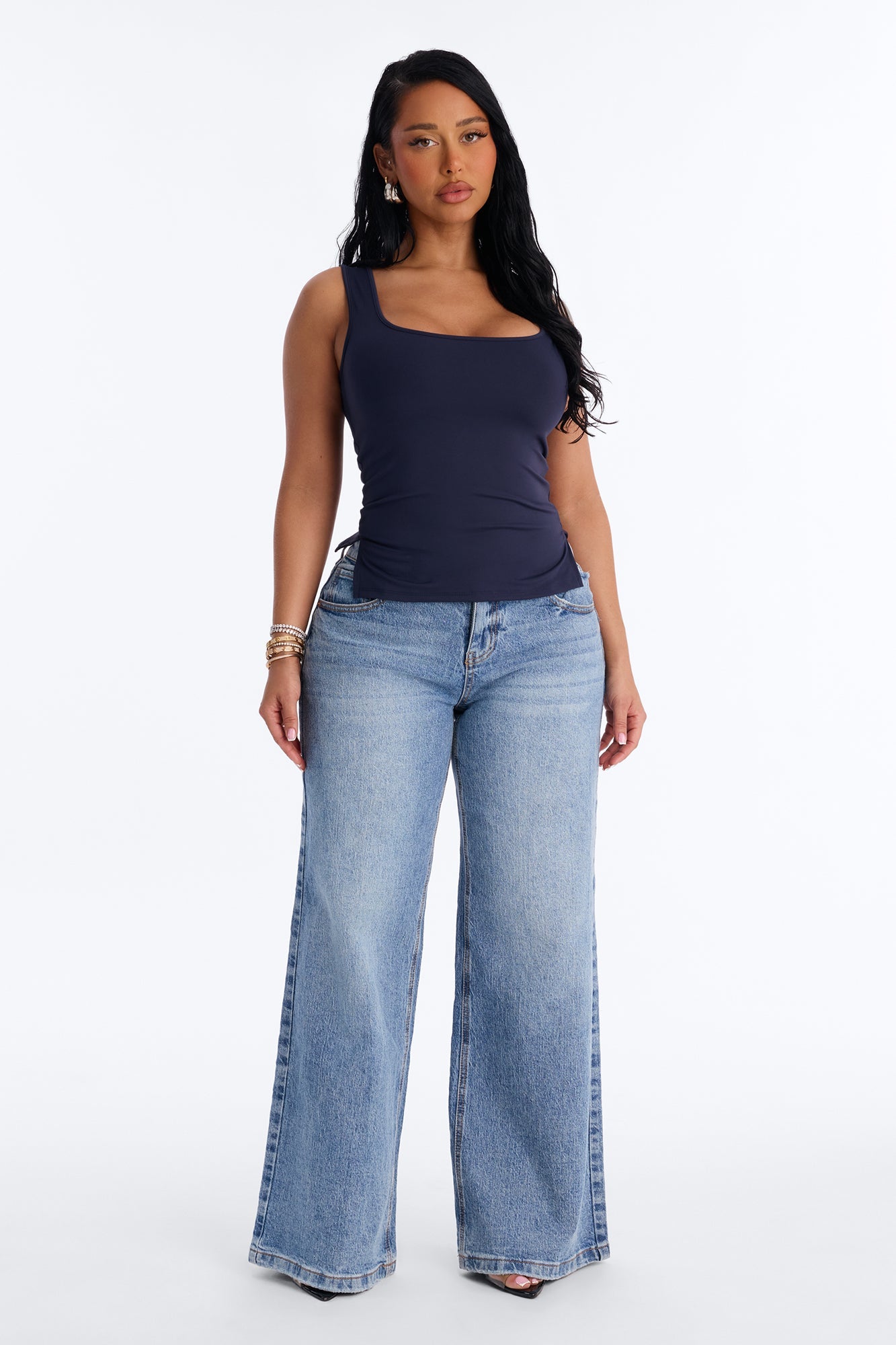 Side Slit Tank Top - Navy