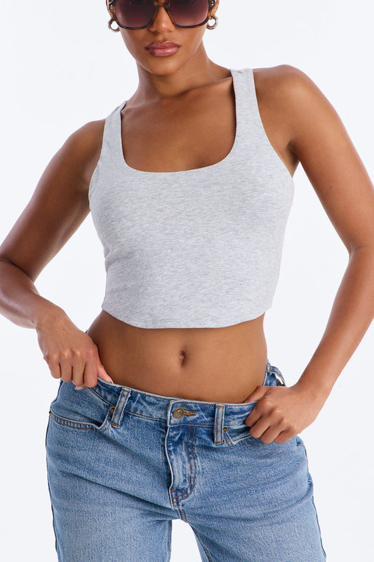 Evalyn Double Lined Cropped Racerback Tank Top - Grey
