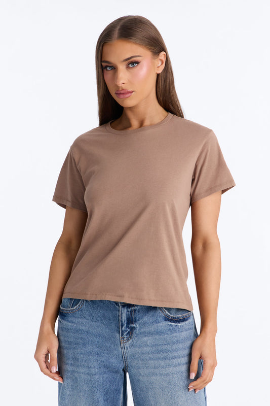 Simple And Modern Cropped Tee - Taupe