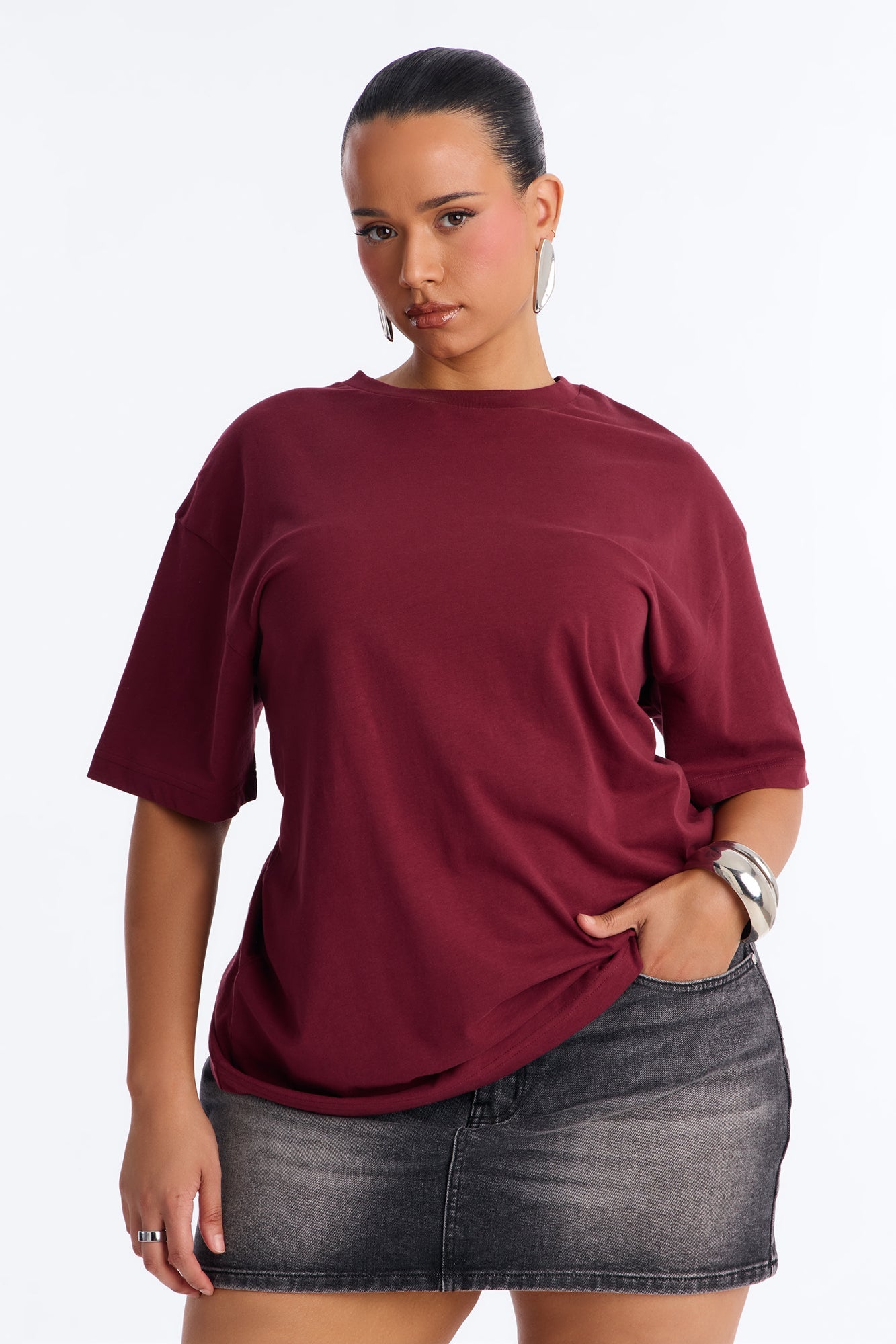 The Oversized Boyfriend Tee - Wine