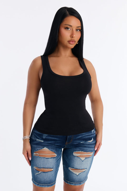 Everyday Cotton Blend Scoop Neck Tank Top - Black