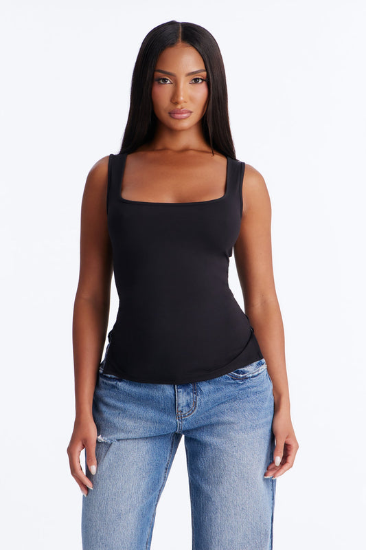 Side Slit Tank Top - Black