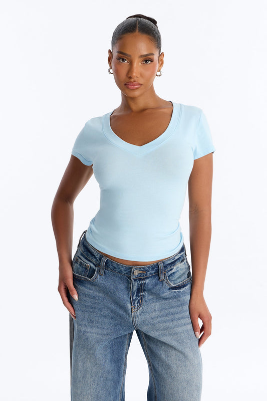Ashley V-Neck Top - Light Blue
