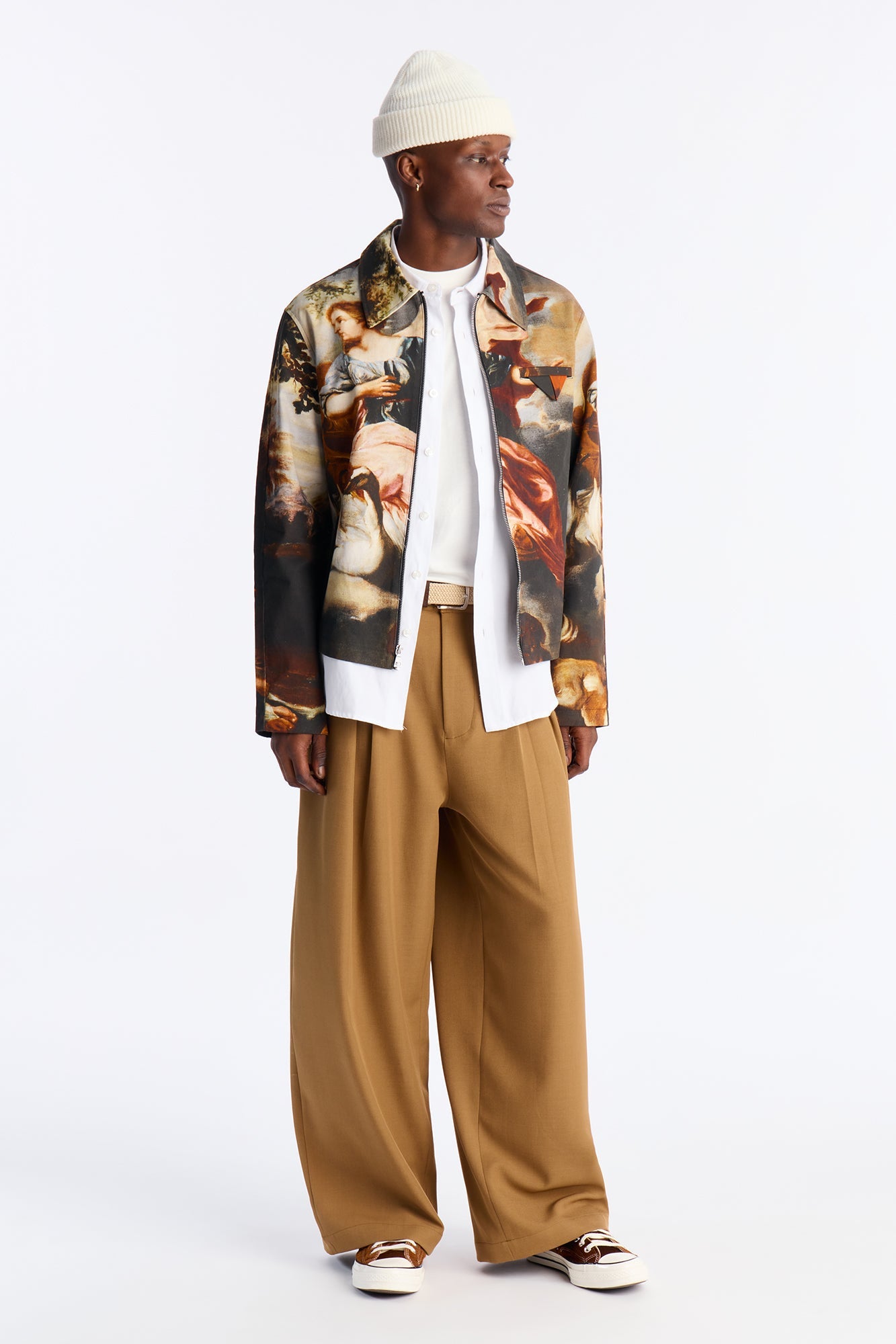 Cropped Renaissance Printed Twill Work Jacket - Multi Color