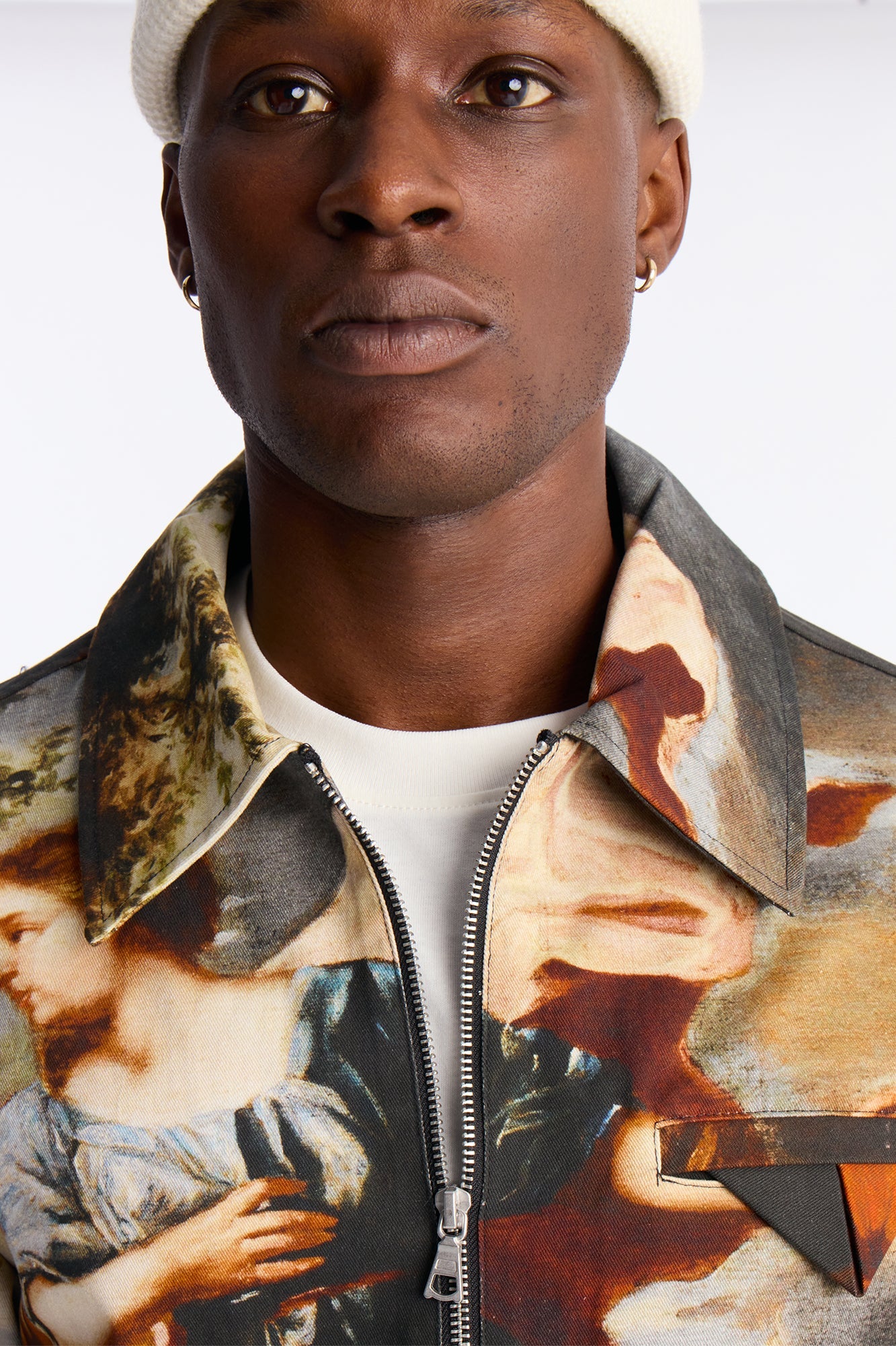 Cropped Renaissance Printed Twill Work Jacket - Multi Color