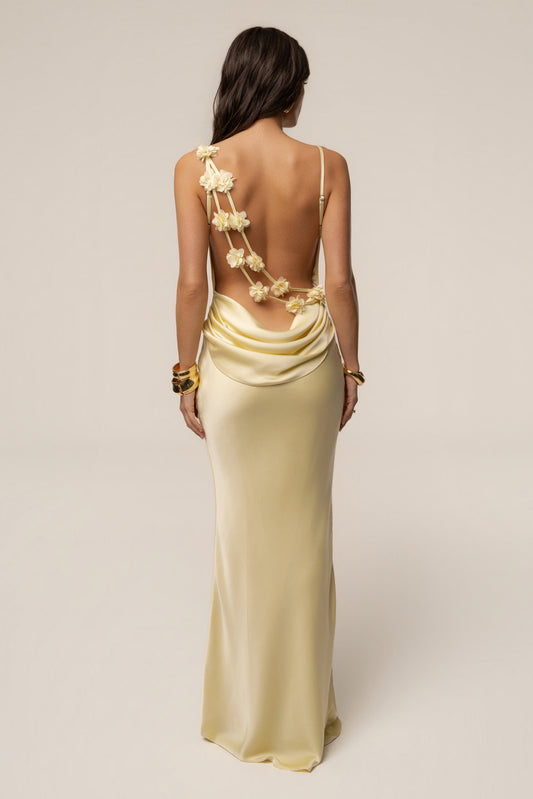 PRE-ORDER Yellow Down The Aisle Satin Gown